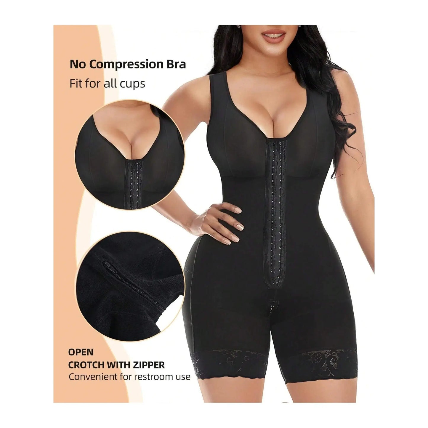 Women's Mid-Thigh Shapewear Firm Control No Compression Bra Hook Decoration Three Colors Smoothing Shaping Sculpting Technology