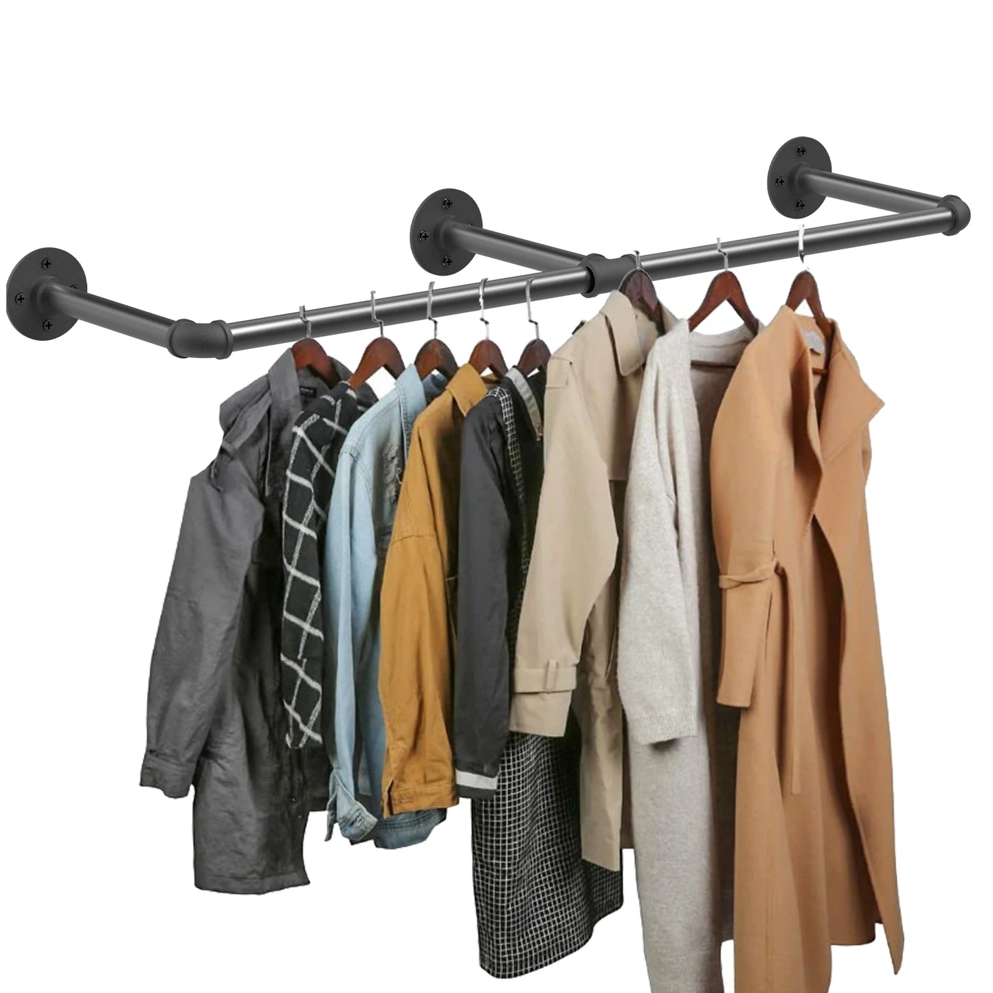 Tall Industrial Wall Mounted Clothes Rack With Hooks Shelf.