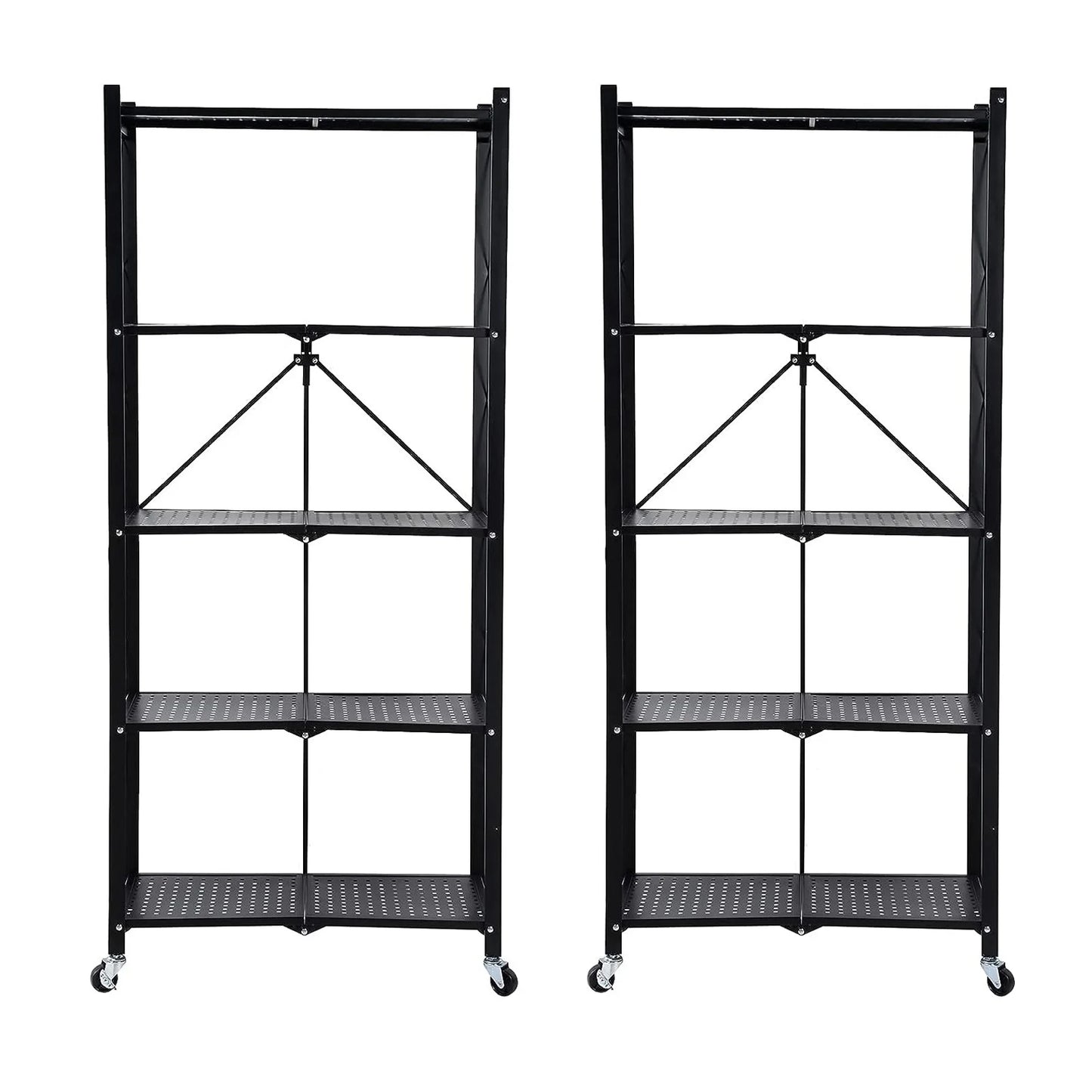 Heavy Duty Adjustable Five‑Tier Metal Shelving With Wheels.