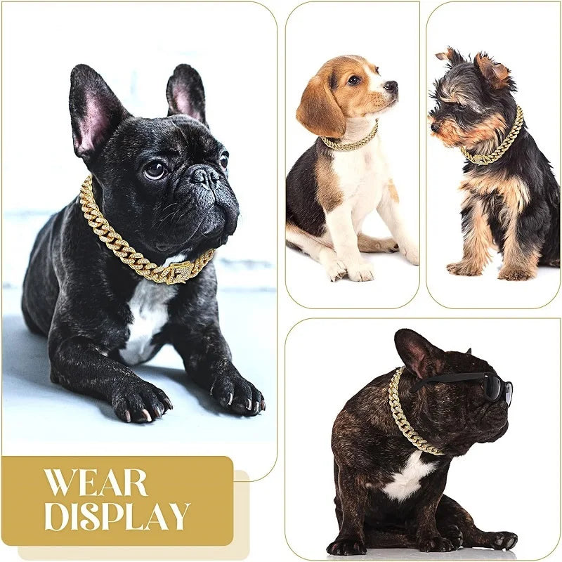 Dog Chain Collar Luxury Gold Pet Metal Chain Collar For Small Medium Large Dogs Cats Pet Jewelry Necklace Accessory