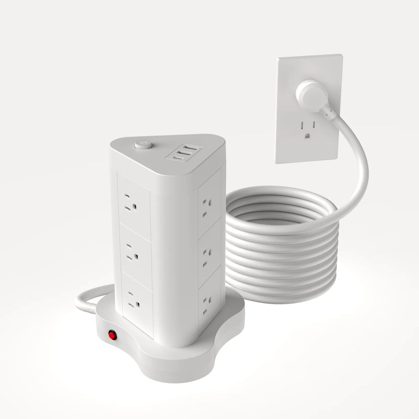 5ft tower-shaped flat 45° plug with USB/USB-C ports, 12 AC sockets power strip, surge protection power strip with 2 USB and 1 US