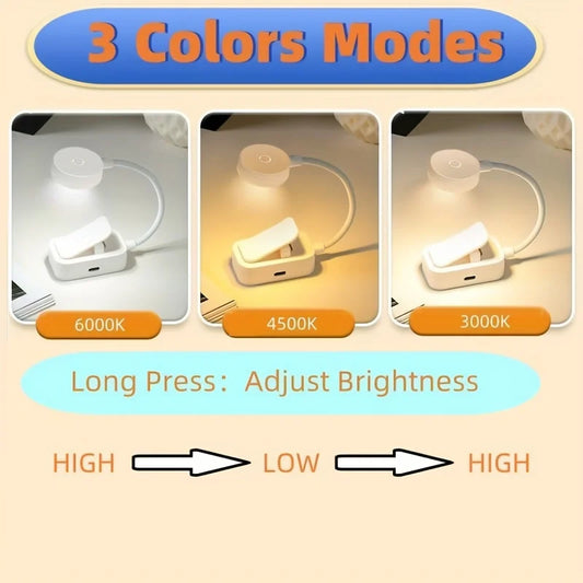 USB Rechargeable Clip Book Lamp With Dimmable Light