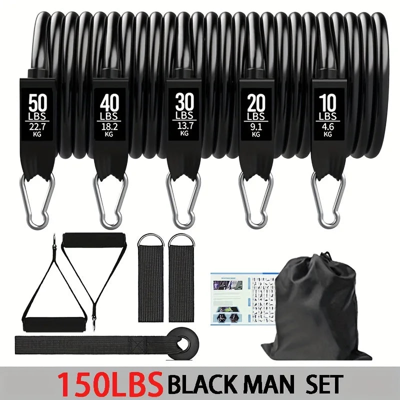 Resistance bands set: door anchor, handles, ankle straps.