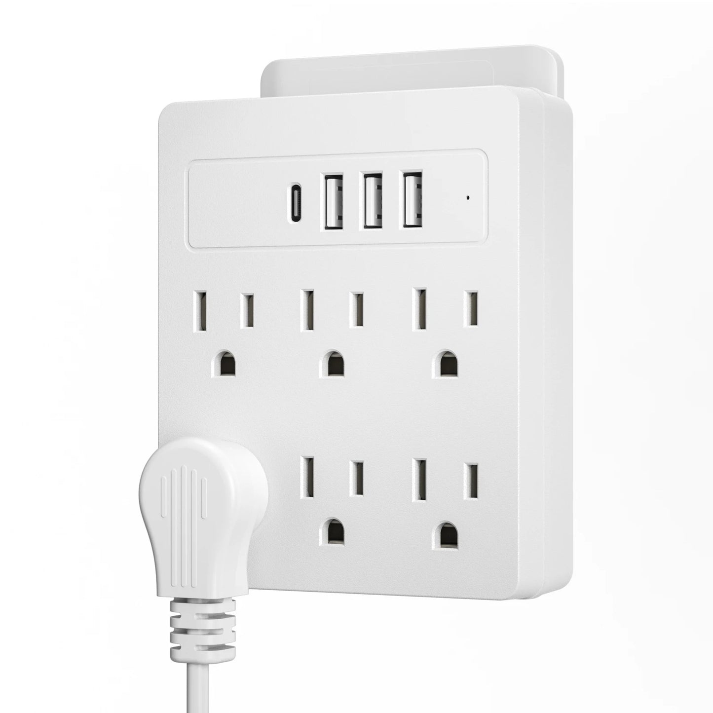 6 AC power strip, 3 USB ports, 1 USB-C fast charging port. The power strip surge protector provides overload protection for home