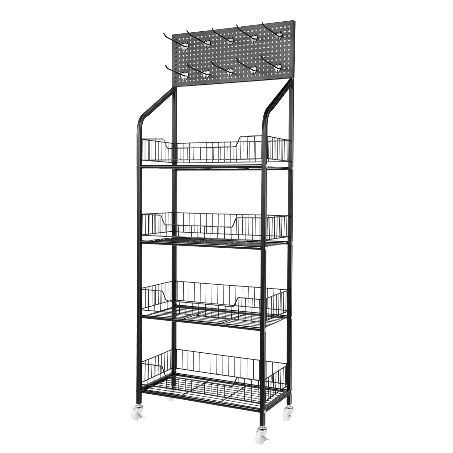 Four Tier Display Snack Rack With Universal Wheels.