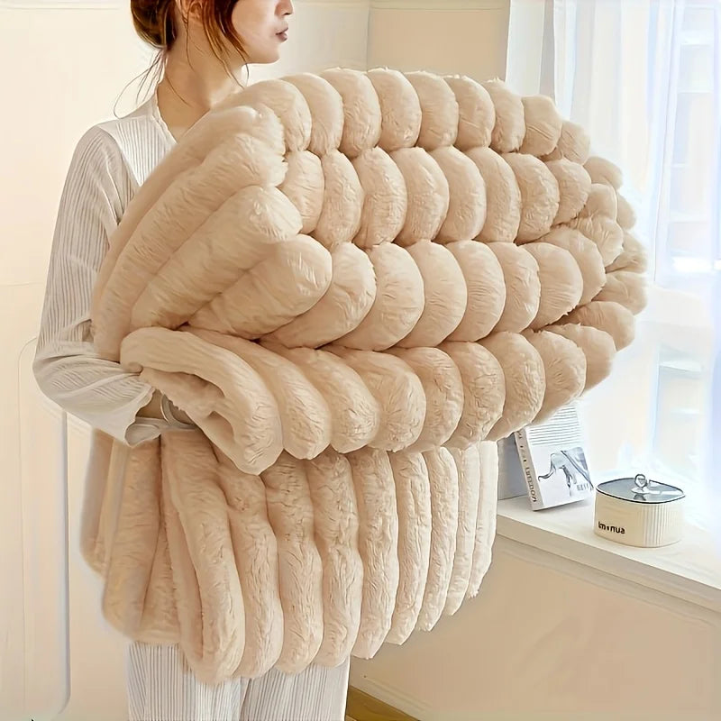 Soft Warm Striped Fleece Blanket For Adult Beds.