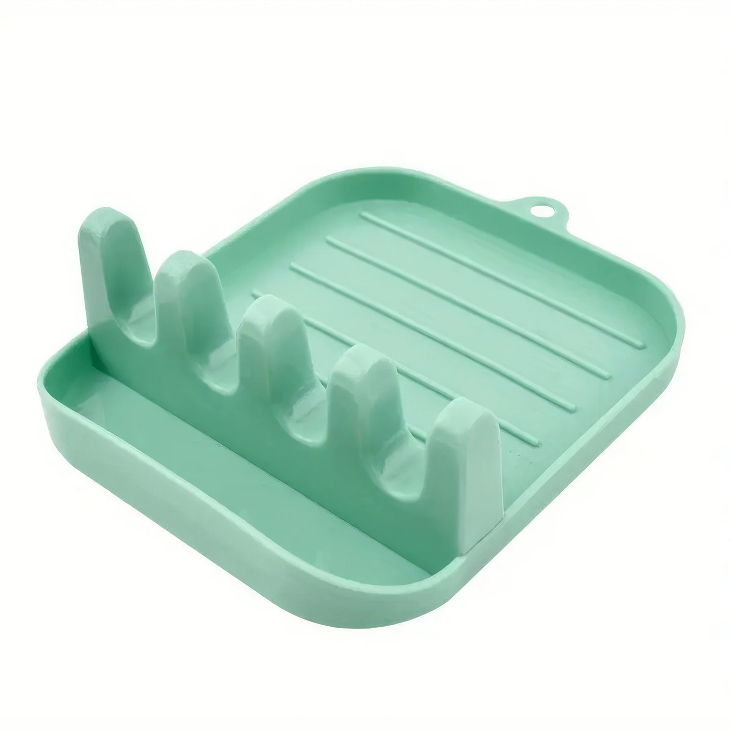 Green Cutlery Rack for Organized Kitchen Storage.