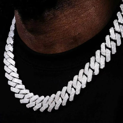 Iced‑out 20mm Cuban link chain for men.