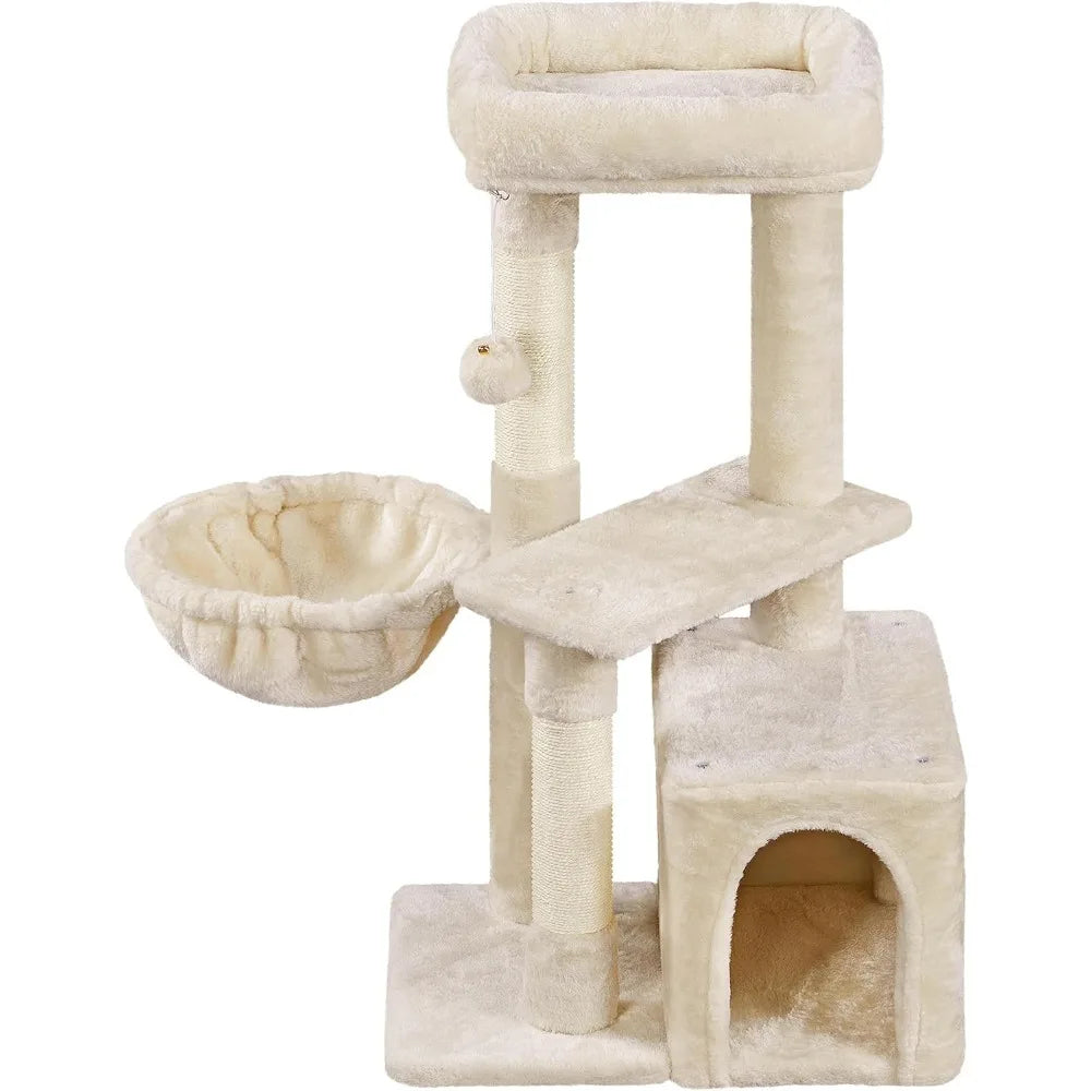 Cat Tree Tower for Indoor Cats, 34.5in Cute Cat Tree Activity Center with Condo & Scratching Post, Multi-Level Cat Climbing