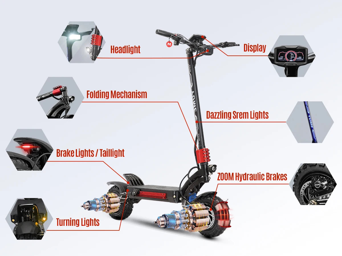 60V Raptor Road Dual Motor Electric Scooter 250W Brushless Motors 150kg Capacity 11 Inch Foldable Wheels Smart Digital