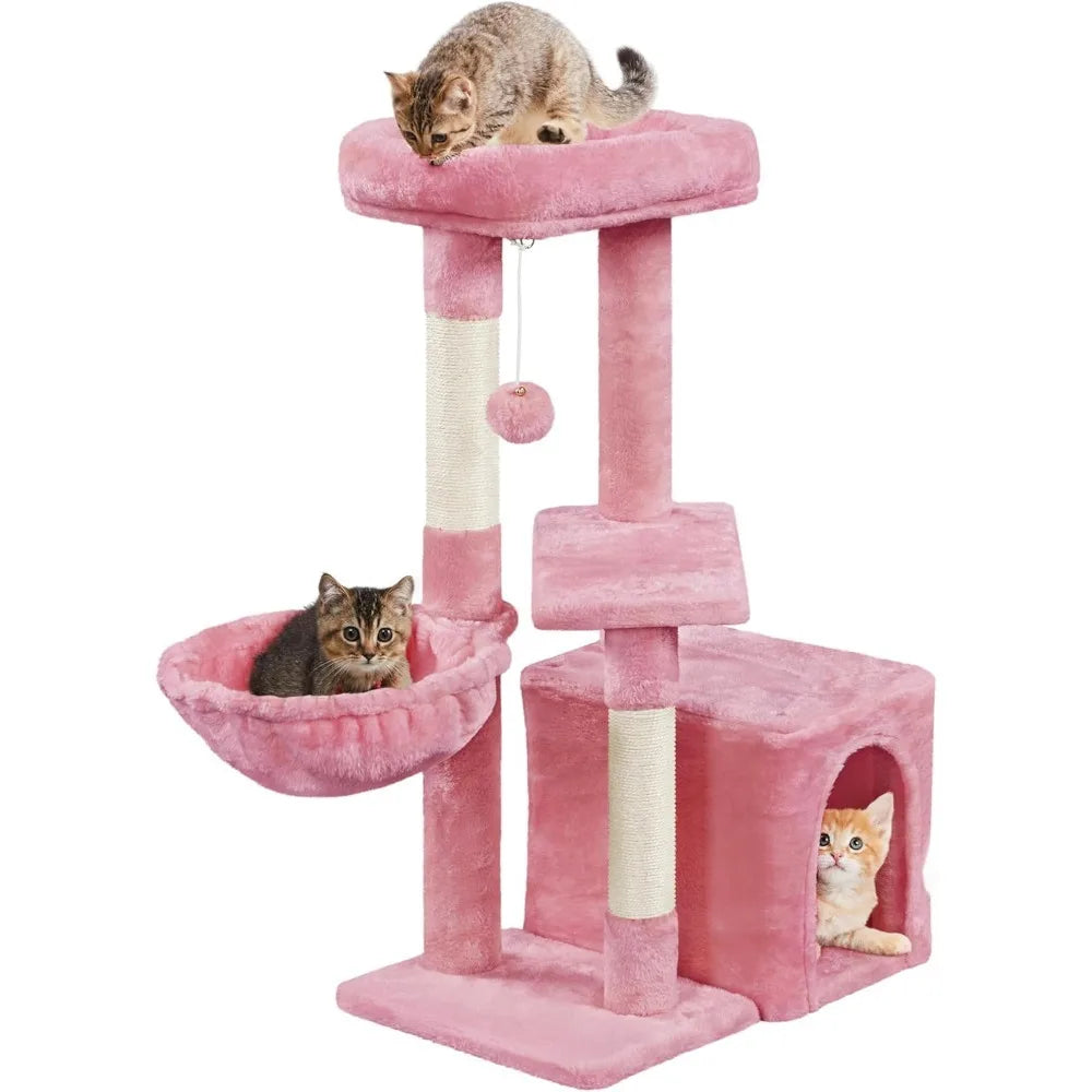 Cat Tree Tower for Indoor Cats, 34.5in Cute Cat Tree Activity Center with Condo & Scratching Post, Multi-Level Cat Climbing