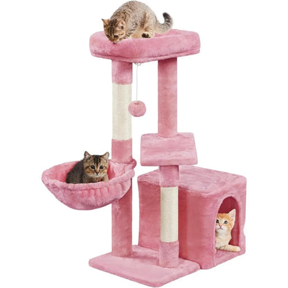 Cat Tree Tower for Indoor Cats, 34.5in Cute Cat Tree Activity Center with Condo & Scratching Post, Multi-Level Cat Climbing