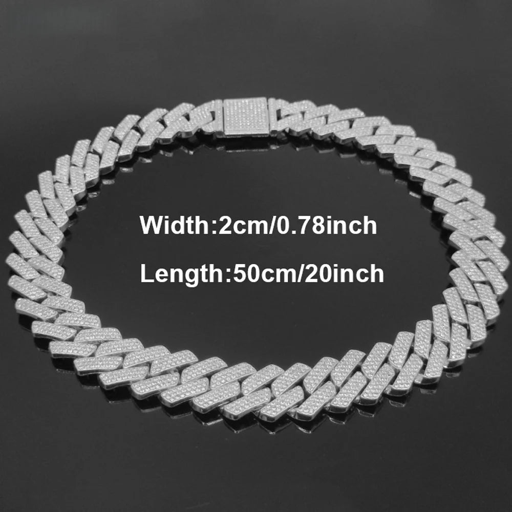 Iced‑out three‑row Cuban link necklace for men.