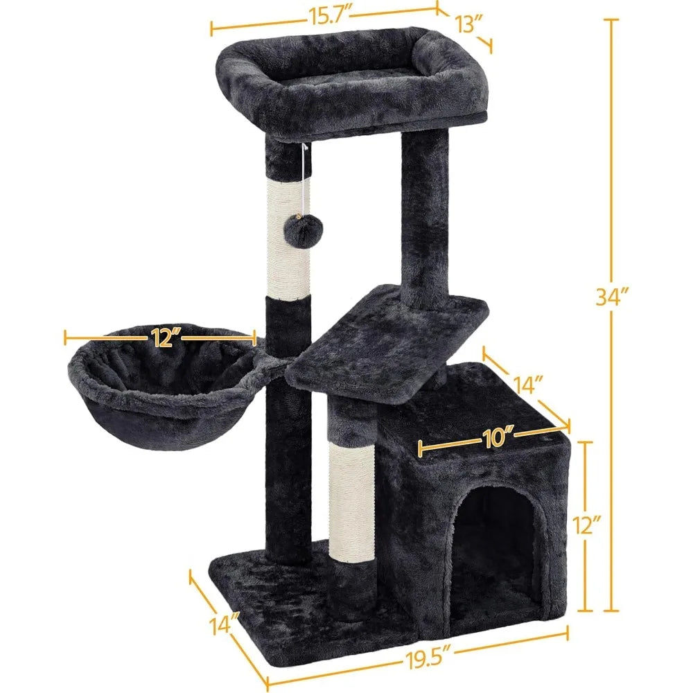 Cat Tree Tower for Indoor Cats, 34.5in Cute Cat Tree Activity Center with Condo & Scratching Post, Multi-Level Cat Climbing