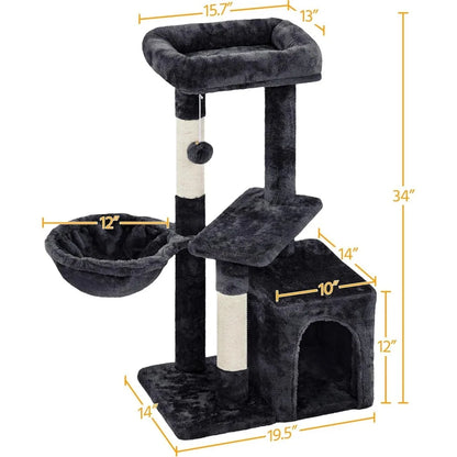 Cat Tree Tower for Indoor Cats, 34.5in Cute Cat Tree Activity Center with Condo & Scratching Post, Multi-Level Cat Climbing