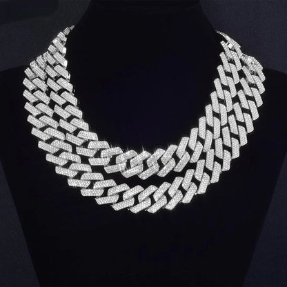 Iced‑out three‑row Cuban link necklace for men.