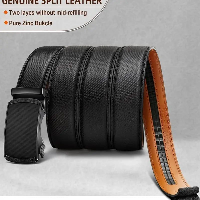 Men's Ratchet Slide Belt Dress with 1 3/8" Premium Leather and Easier Adjustable Automatic Buckle