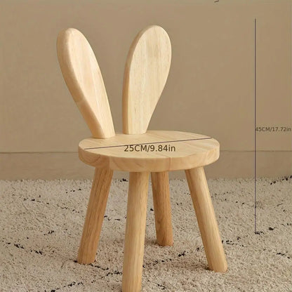 Adorable Portable Rabbit Ear Design Round Wooden Stool for Kids with Smooth Surface for Living Rooms