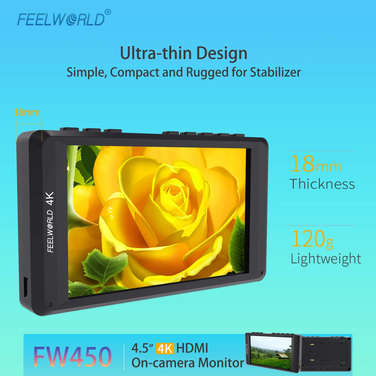 4.5" IPS On-Camera Monitor DSLR Field Monitor HDMI Input Output HD 1280x720 Field Monitor for DSLR