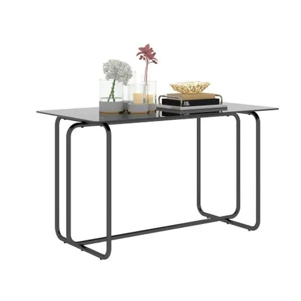 Product Description
 1-piece rectangle dining table with metal frame, tempered glass dining table for kitchen room, Black