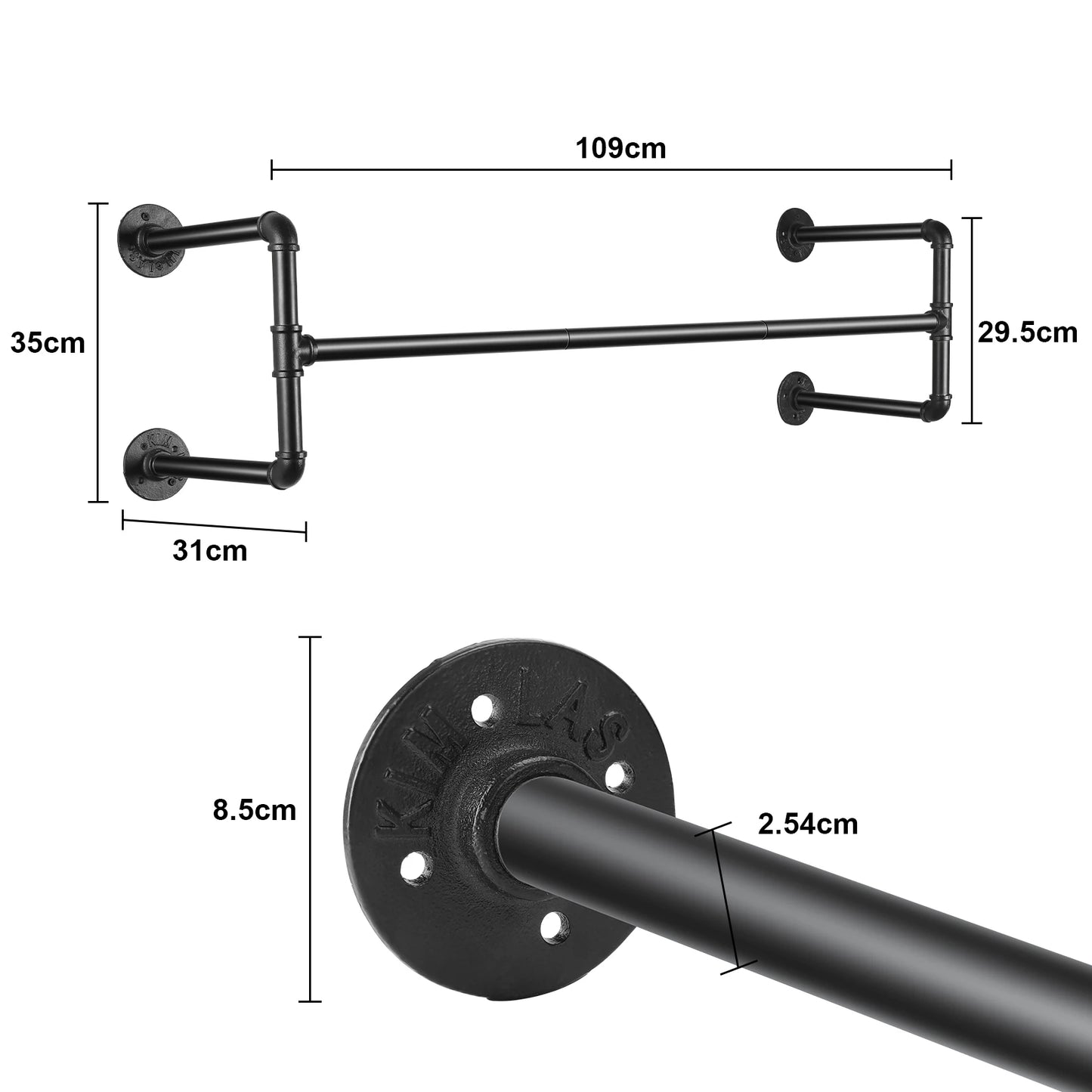 Industrial Wall‑Mounted Pipe Clothes Rack Saves Bedroom Space.