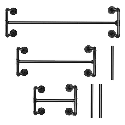 Industrial Wall‑Mounted Pipe Clothes Rack Saves Bedroom Space.
