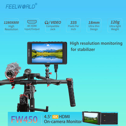4.5" IPS On-Camera Monitor DSLR Field Monitor HDMI Input Output HD 1280x720 Field Monitor for DSLR