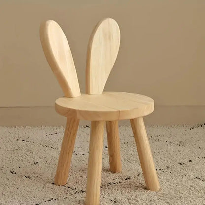 Adorable Portable Rabbit Ear Design Round Wooden Stool for Kids with Smooth Surface for Living Rooms