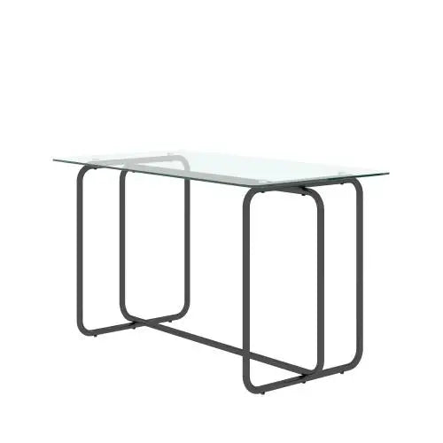 Product Description
 1-piece rectangle dining table with metal frame, tempered glass dining table for kitchen room, Black