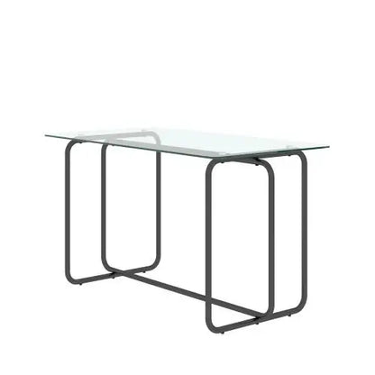 Product Description
 1-piece rectangle dining table with metal frame, tempered glass dining table for kitchen room, Black