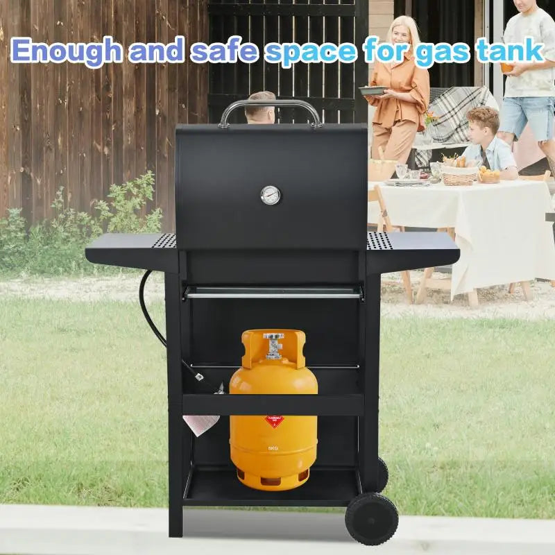 26,000 BTU Propane Gas Grill with 3 Burners Stainless Steel BBQ Two Shelves Lid Wheels