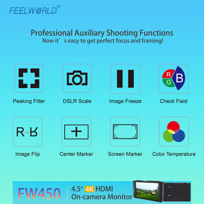 4.5" IPS On-Camera Monitor DSLR Field Monitor HDMI Input Output HD 1280x720 Field Monitor for DSLR