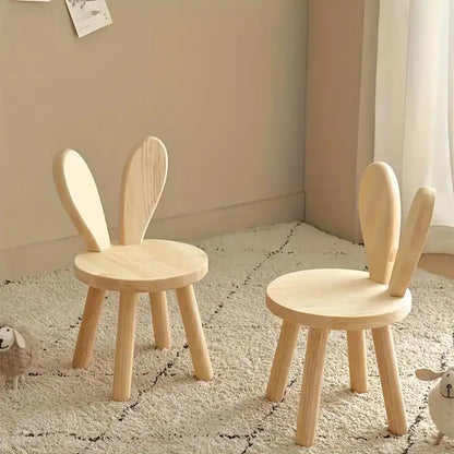 Adorable Portable Rabbit Ear Design Round Wooden Stool for Kids with Smooth Surface for Living Rooms
