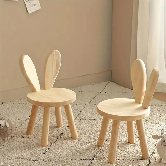 Adorable Portable Rabbit Ear Design Round Wooden Stool for Kids with Smooth Surface for Living Rooms