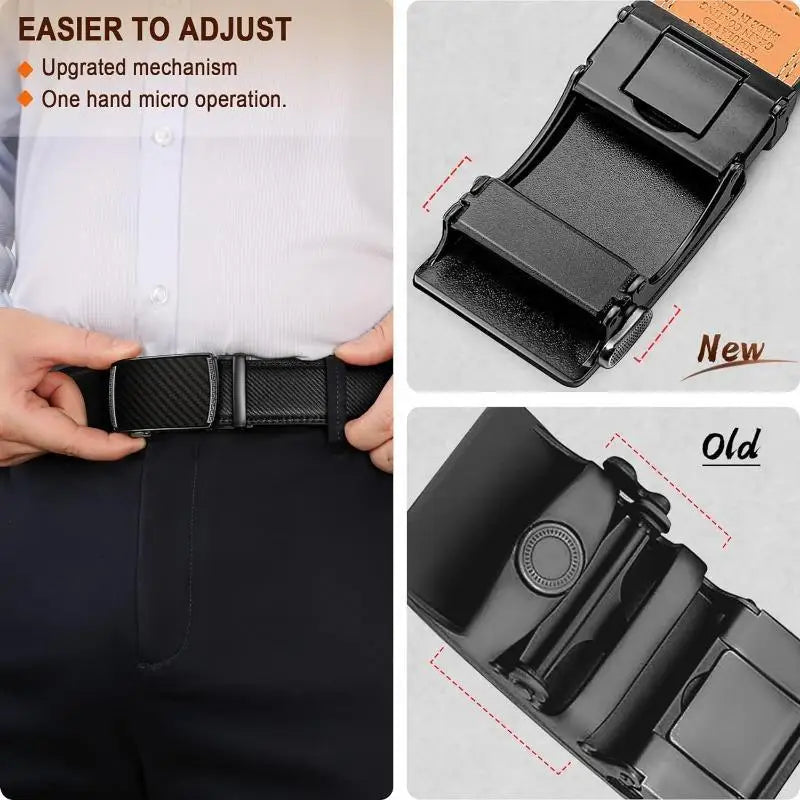 Men's Ratchet Slide Belt Dress with 1 3/8" Premium Leather and Easier Adjustable Automatic Buckle