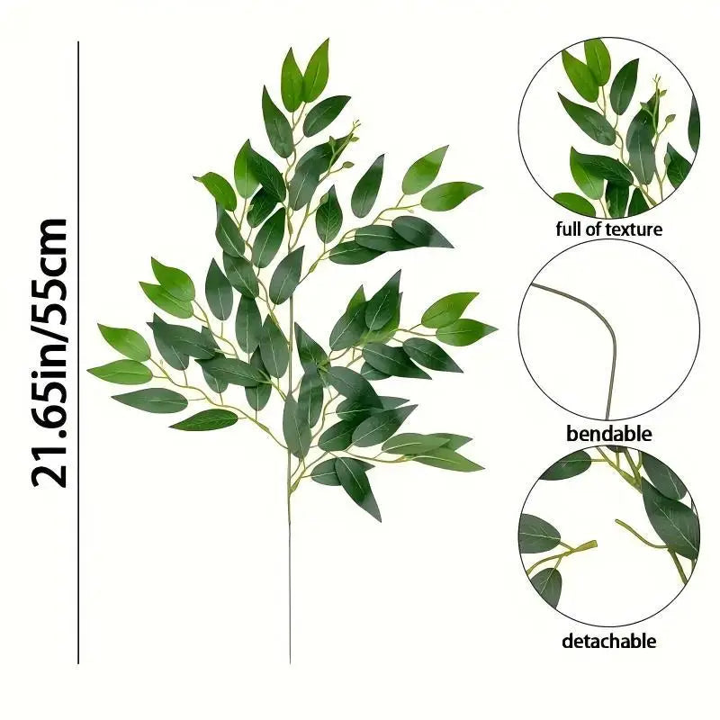 20 Bionic Willow Leaf Lifelike Artificial Eucalyptus Silk Green Plant Stems Made China Wedding Centerpieces Table Decorations