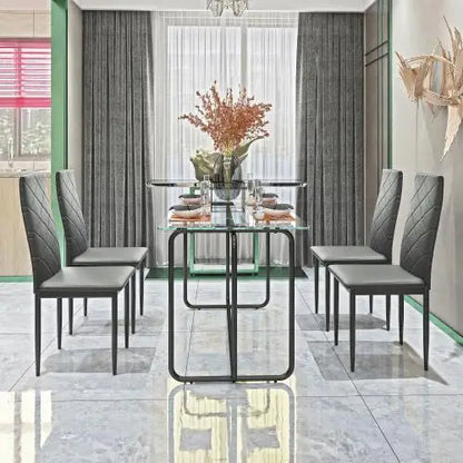 Product Description
 1-piece rectangle dining table with metal frame, tempered glass dining table for kitchen room, Black