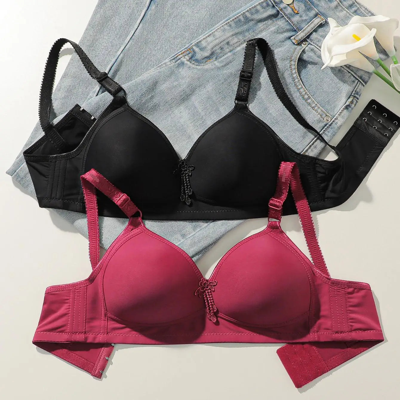 Women's Comfortable 1/2 Cup Push-Up Bralette Breathable Thin Wire-Free Plus Size Bra Set with Adjustable Hooks Closure