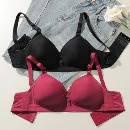 Women's Comfortable 1/2 Cup Push-Up Bralette Breathable Thin Wire-Free Plus Size Bra Set with Adjustable Hooks Closure