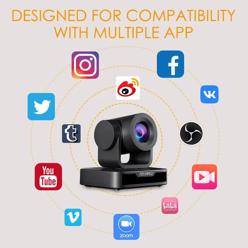 FEELWORLD USB10X PTZ Camera With Auto Zoom Recognition.