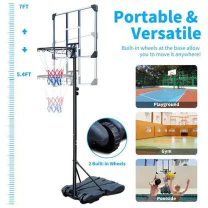 Basketball Hoop Portable Basketball Goal for Indoor Outdoor Basketball Stand 5.4-7 ft Adjustable 32 in Backboard with Wheels