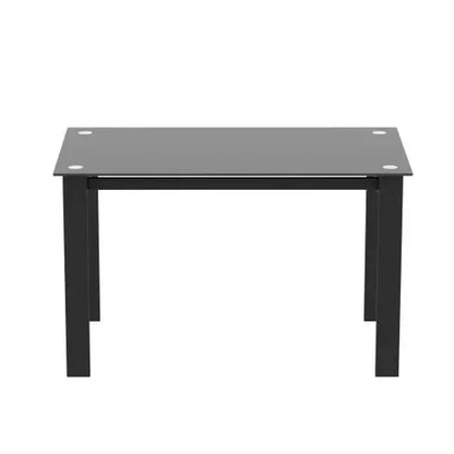 Modern Black Dining Table with Tempered Glass Top and Simple Rectangular Metal Legs Assembled for Living Room or Kitchen Use