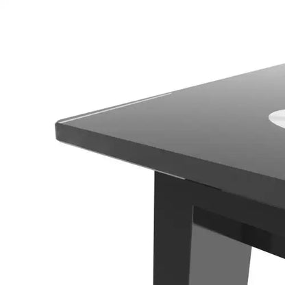 Modern Black Dining Table with Tempered Glass Top and Simple Rectangular Metal Legs Assembled for Living Room or Kitchen Use