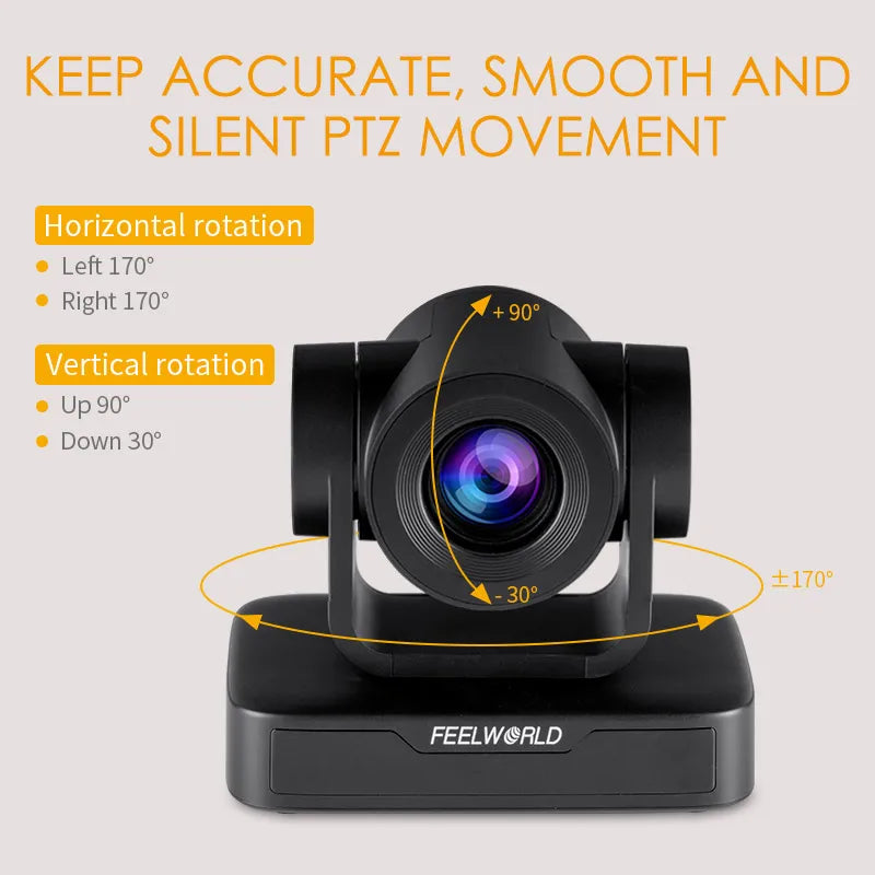 FEELWORLD USB10X PTZ Camera With Auto Zoom Recognition.