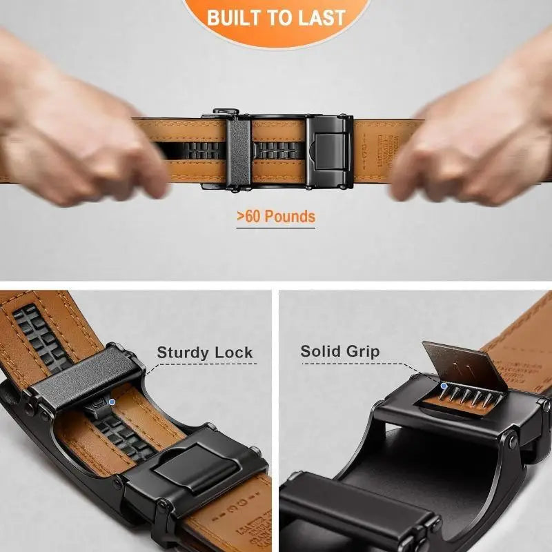 Men's Ratchet Slide Belt Dress with 1 3/8" Premium Leather and Easier Adjustable Automatic Buckle