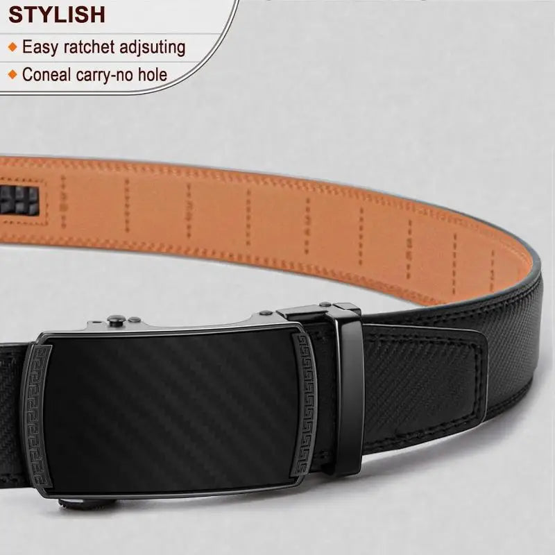 Men's Ratchet Slide Belt Dress with 1 3/8" Premium Leather and Easier Adjustable Automatic Buckle