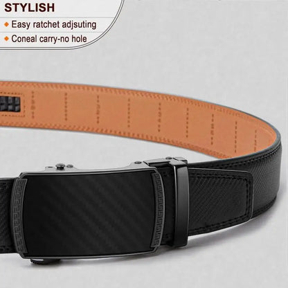 Men's Ratchet Slide Belt Dress with 1 3/8" Premium Leather and Easier Adjustable Automatic Buckle