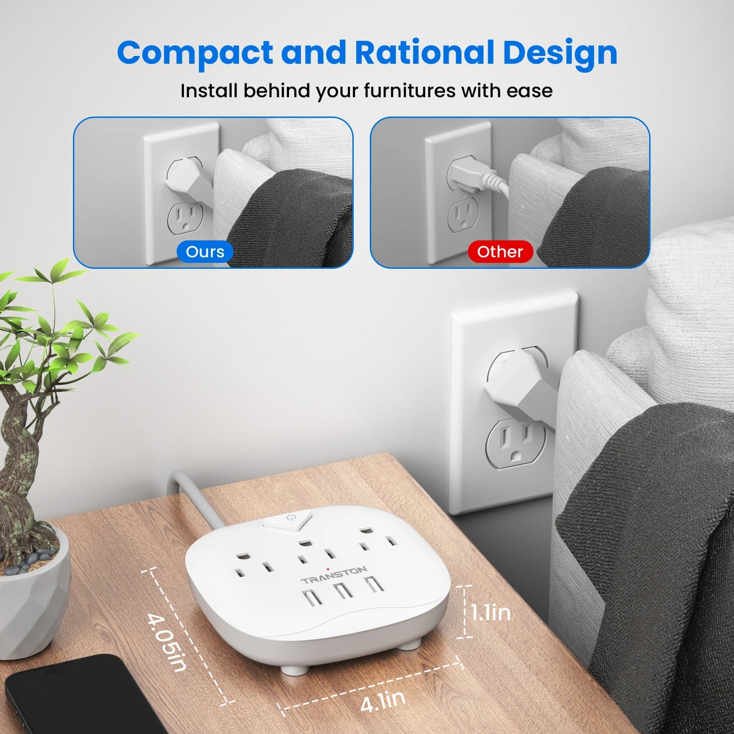 Power Strip With Switch And USB Quick Charge.