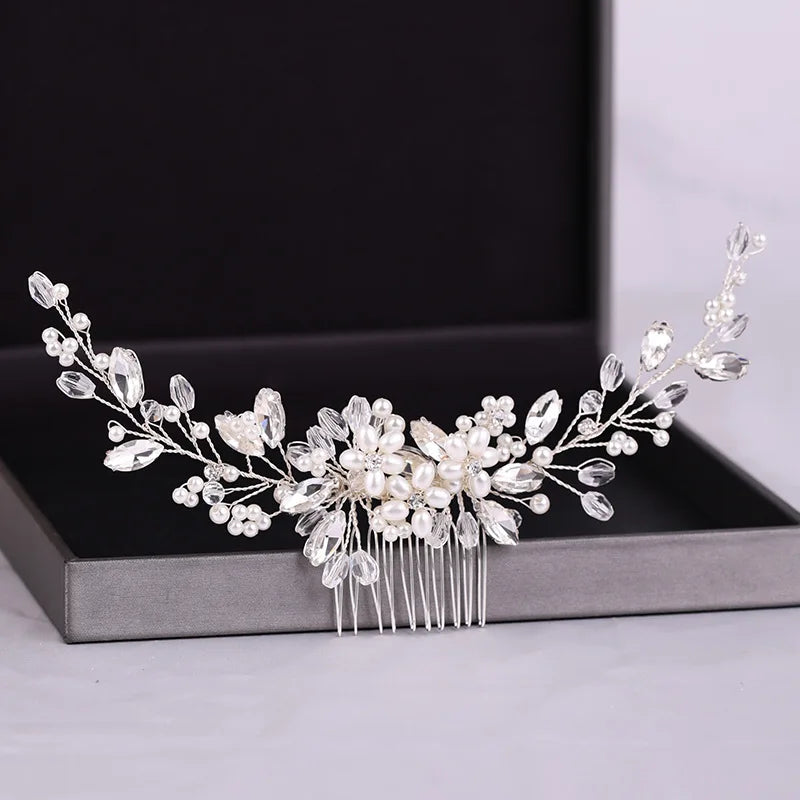 Crystal Rhinestone Flower Pearl Hair Comb Bridal Headband Tiara Hairpin Party Wedding Bridal Hair Accessories Jewelry