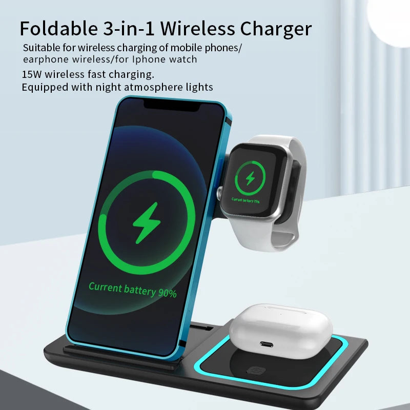 30W LED Fast Wireless Charger Stand For iPhone 15 14 13 12 11